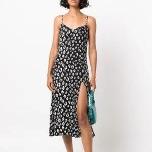 Reformation Crimini Dress In Black Cat Midi Side Slit Size 6 NWT